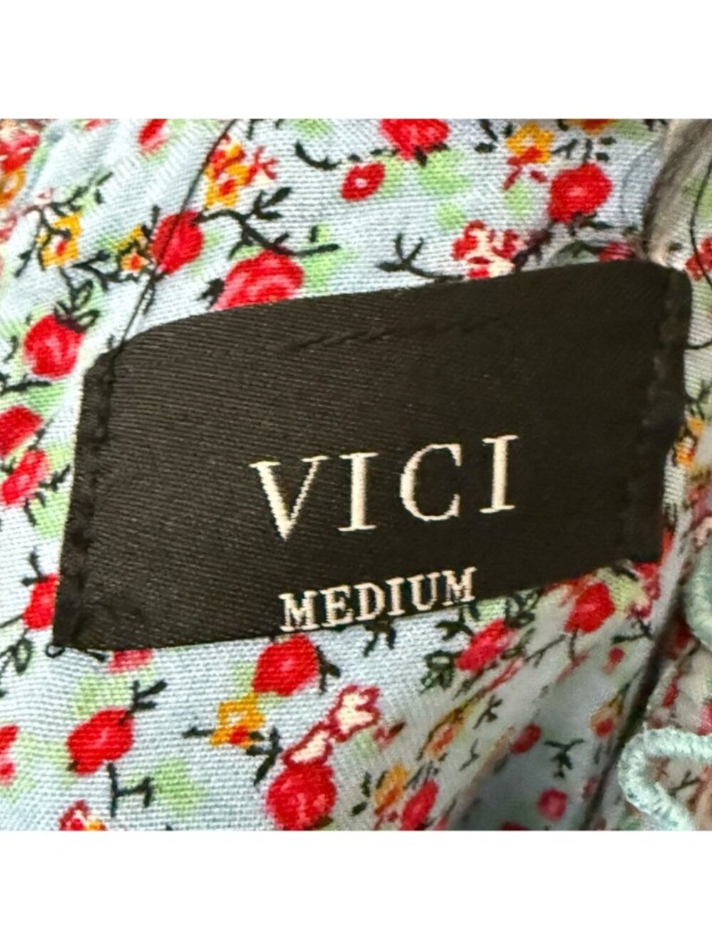 VICI Floral Tiered Mini Dress Women Medium Blue Boho Sleeveless Spaghetti Strap - Picture 6 of 7